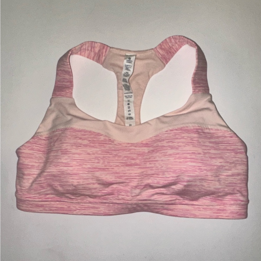Lululemon Athletica Women’s Pink Striped Mesh Panel Sports Bra Size 8 Activewear